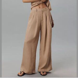 NWT Anthropologie Maeve The Avery Linen Pleated Wide-Leg Trousers XL Khaki Pants